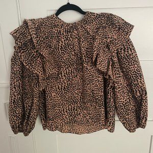 Ulla Johnson Animal Print Ruffle Sleeve Blouse - Size 8
